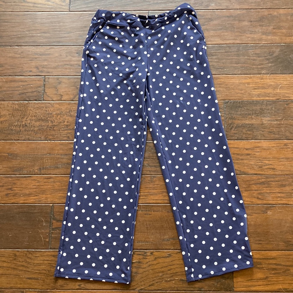 Lands End women’s beach pants NWOT navy polka dots